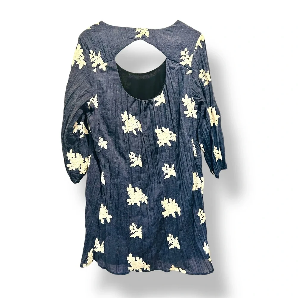 ECI New York Dress Blue Floral Embroidered Cutout Back Midi Women's XL